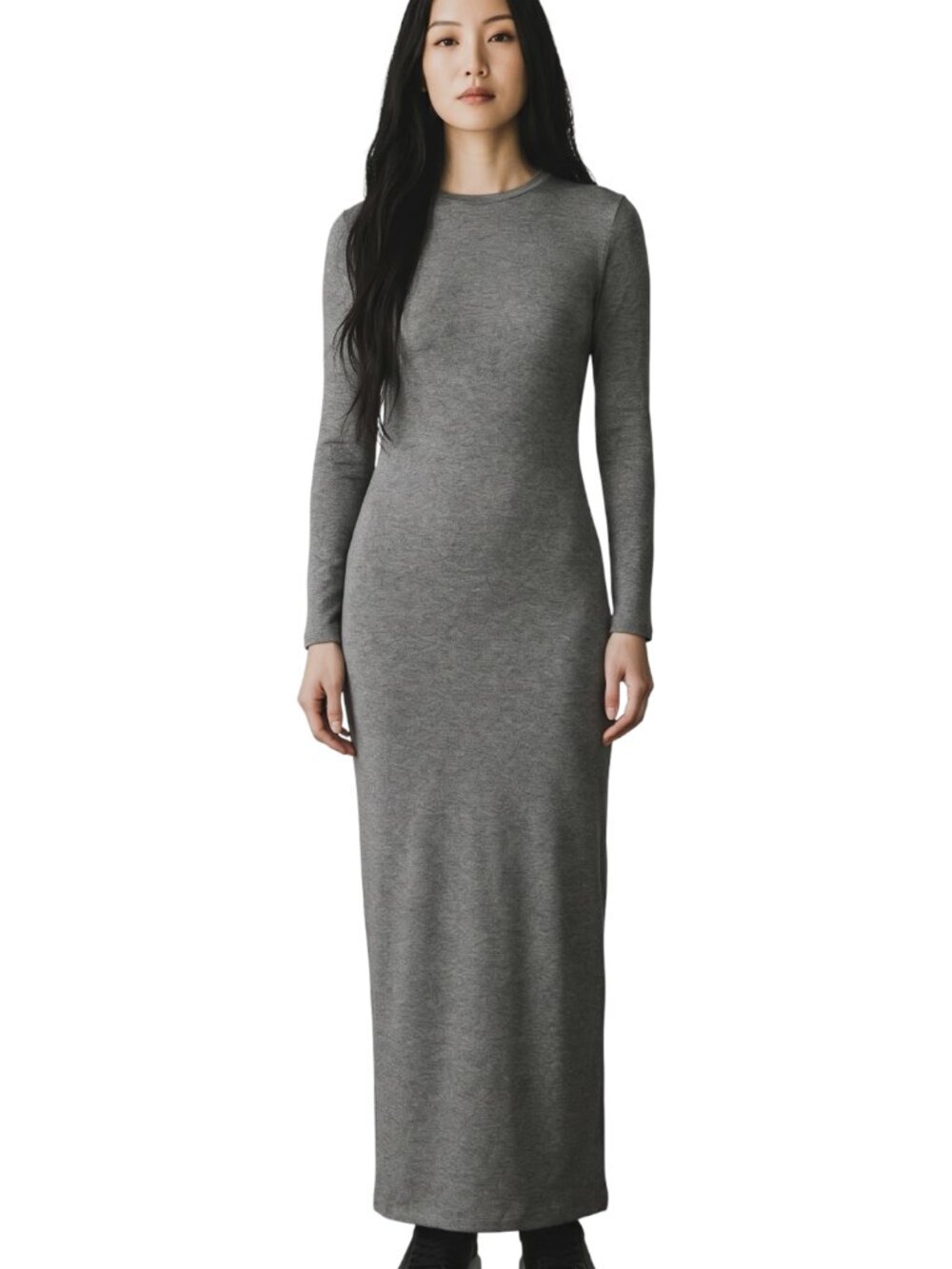 Bleusalt Maxi Dress Womens XS Gray Modal Long Sleeve Crew Minimalist
